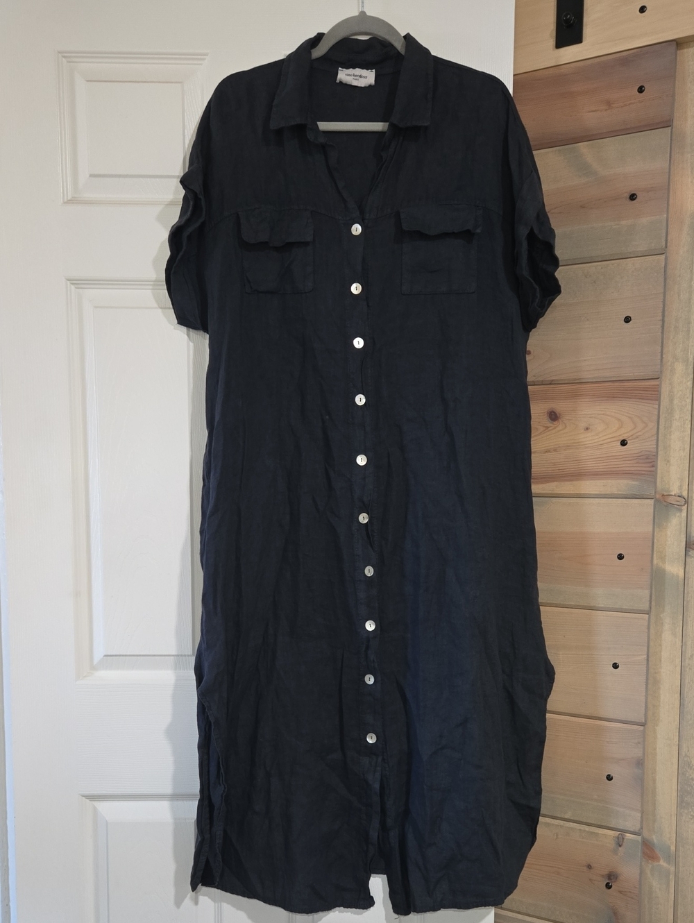 Nina Kendosa Oriana Linen Navy Blue Dress Size 14